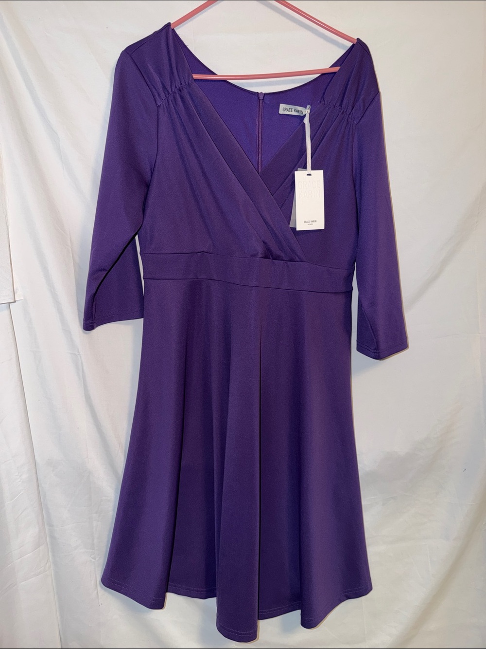 Grace Karin Purple V-Neck Fit-and-Flare Dress